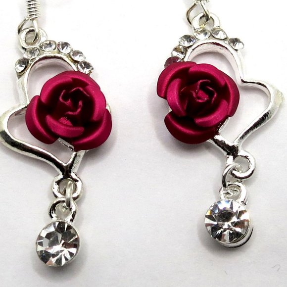 NEW Red Rose Heart Earrings - Picture 2 of 6